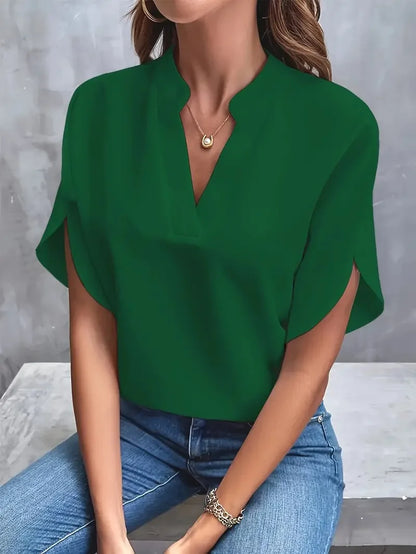 Casual Loose Solid Shirt & Blouse Women Fashion V-neck Half Sleeve Shirts For Women 2024 Office Elegant Pullover Blusas Tops