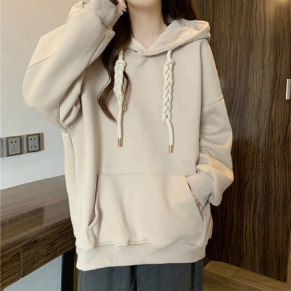 QWEEK Korean Style Hooded Sweatshirts Christmas Red Women's Hoodie Oversize Long Sleeve Pullovers Autumn Winter Warm Fashion New