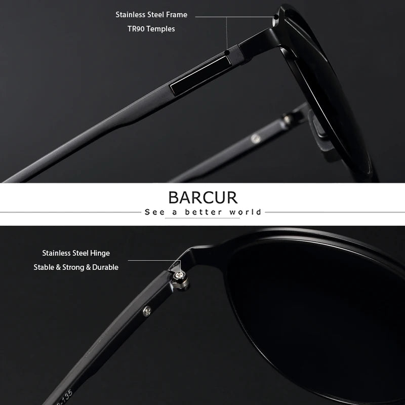 BARCUR Temples Sunglasses Women Polarized Fashion Sun Glasses Driving Round Ladies Sunglass