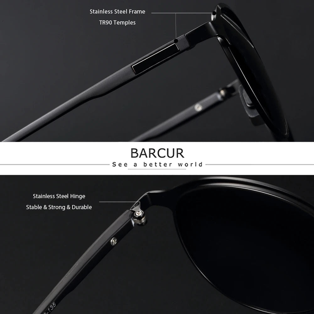 BARCUR Temples Sunglasses Women Polarized Fashion Sun Glasses Driving Round Ladies Sunglass