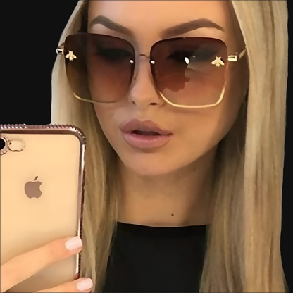 TOYEARN 2024 New Fashion Lady Oversized Rimless Square Sunglasses Women Small Bee Glasses Gradient Sun Glasses For Female  UV400