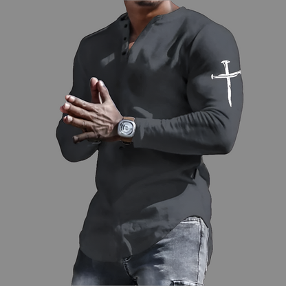 Spring Henley Shirts Jesus Christ Cross 3D Print Streetwear Men's Vintage Button-Down Long Sleeve T Shirt Man Tees Tops Clothing