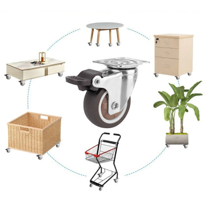 4Pcs Furniture Caster For Platform Trolley Chair Accessory Swivel Caster Universal 1/2 inches Soft Rubber Wheel 360°