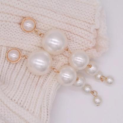 Multiple Imitation Pearls Long Earrings
